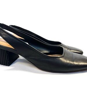Sam Edelman Black Leather Slingback Pumps Square Toe Block Heel Minimalist 8